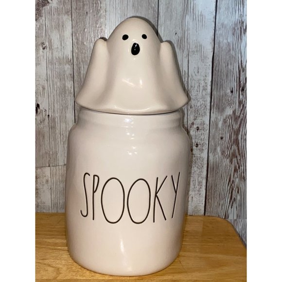 Rae Dunn White Spooky Ghost Kitchen Canister Jar Halloween with topper - Picture 1 of 11